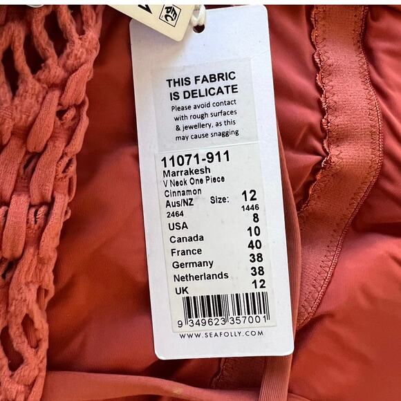 Seafolly Marrakesh Boho Crochet One Piece Swimsuit In Cinnamon Size 8 US - Picture 9 of 11